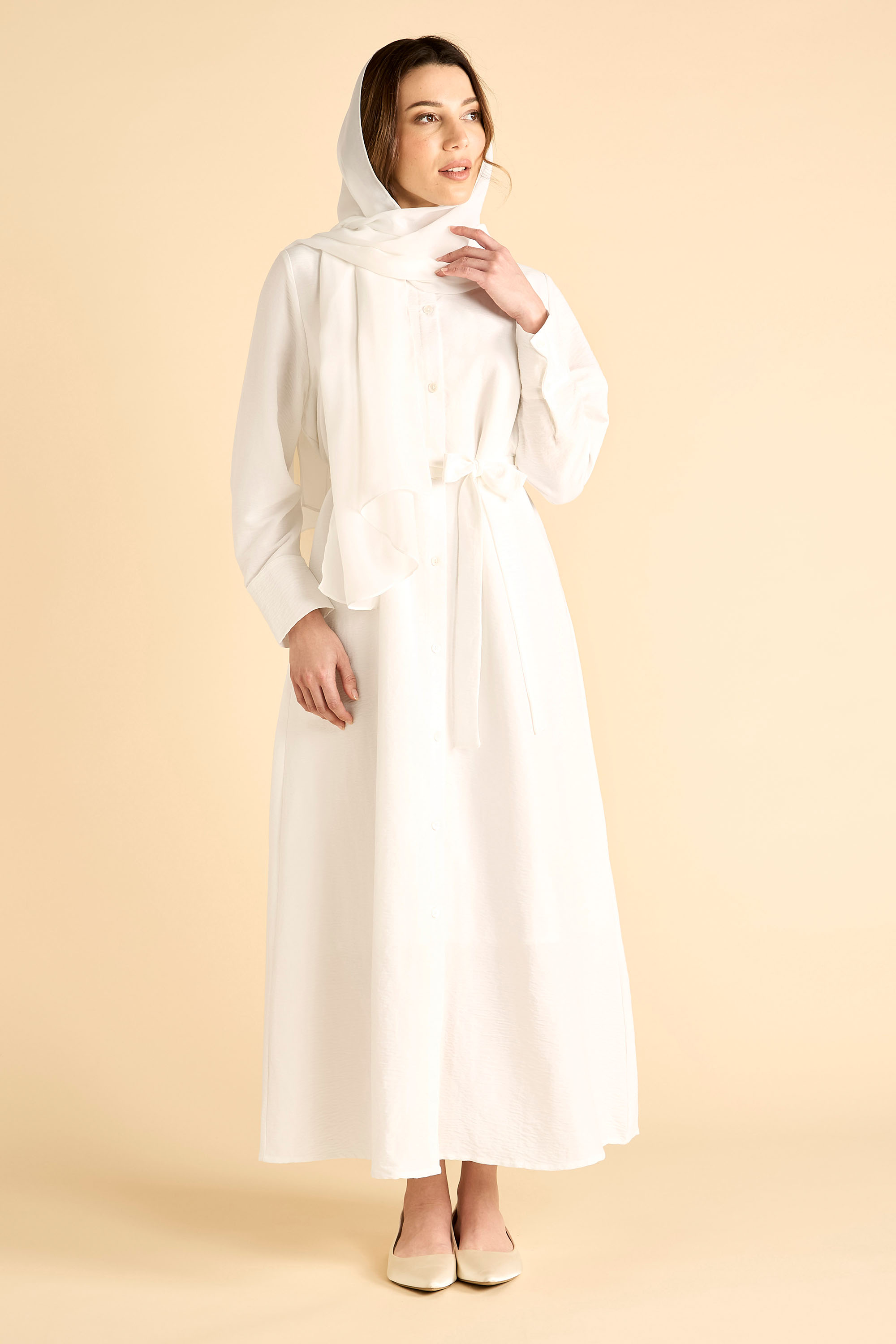 فستان طويل بأزرار مع حزام product image 1
