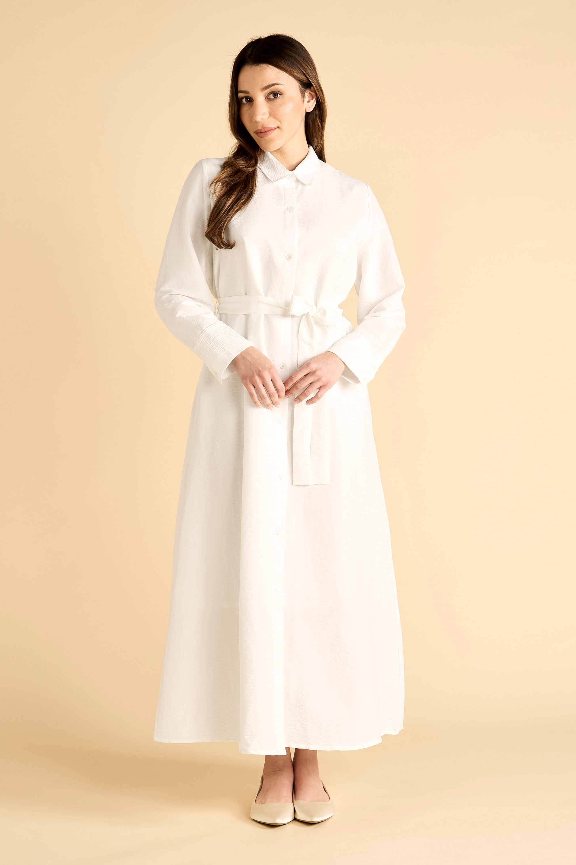 فستان طويل بأزرار مع حزام product image 2