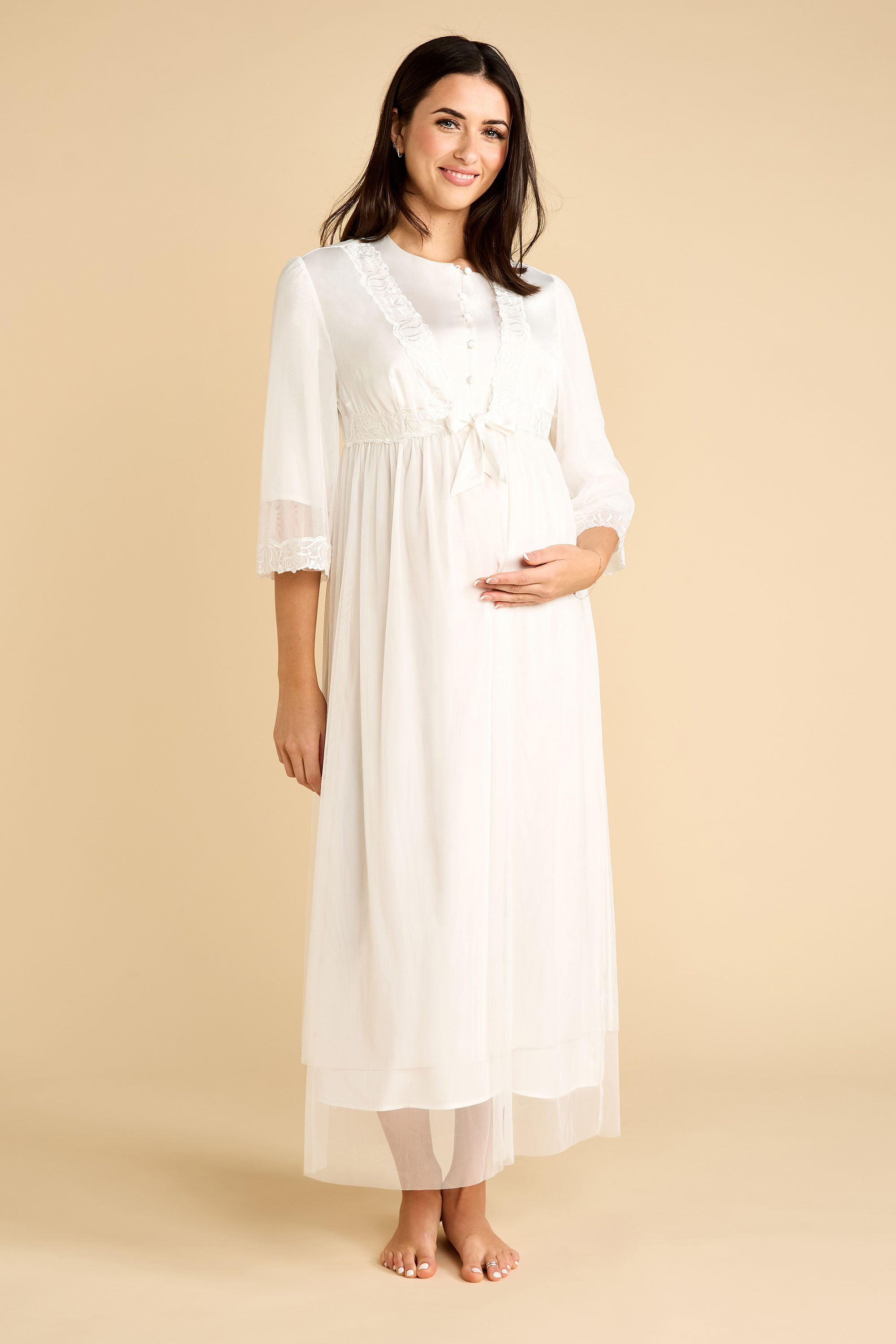 Maternity Dress & Tulle Robe with Lace Trim product image 1