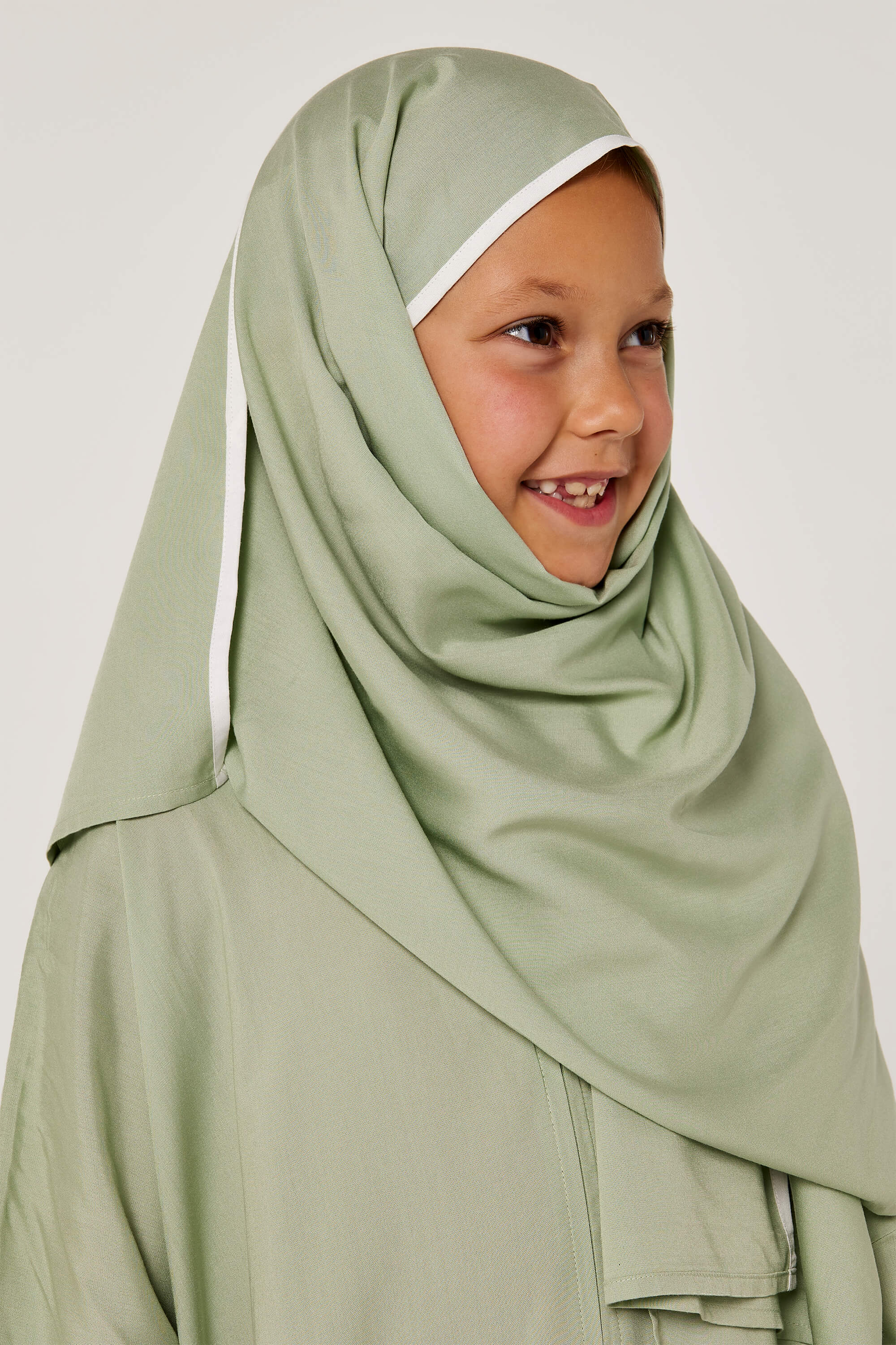 Zippered Style Half Plain Half Printed Prayer Dress with Matching Veil for Girls product image 6