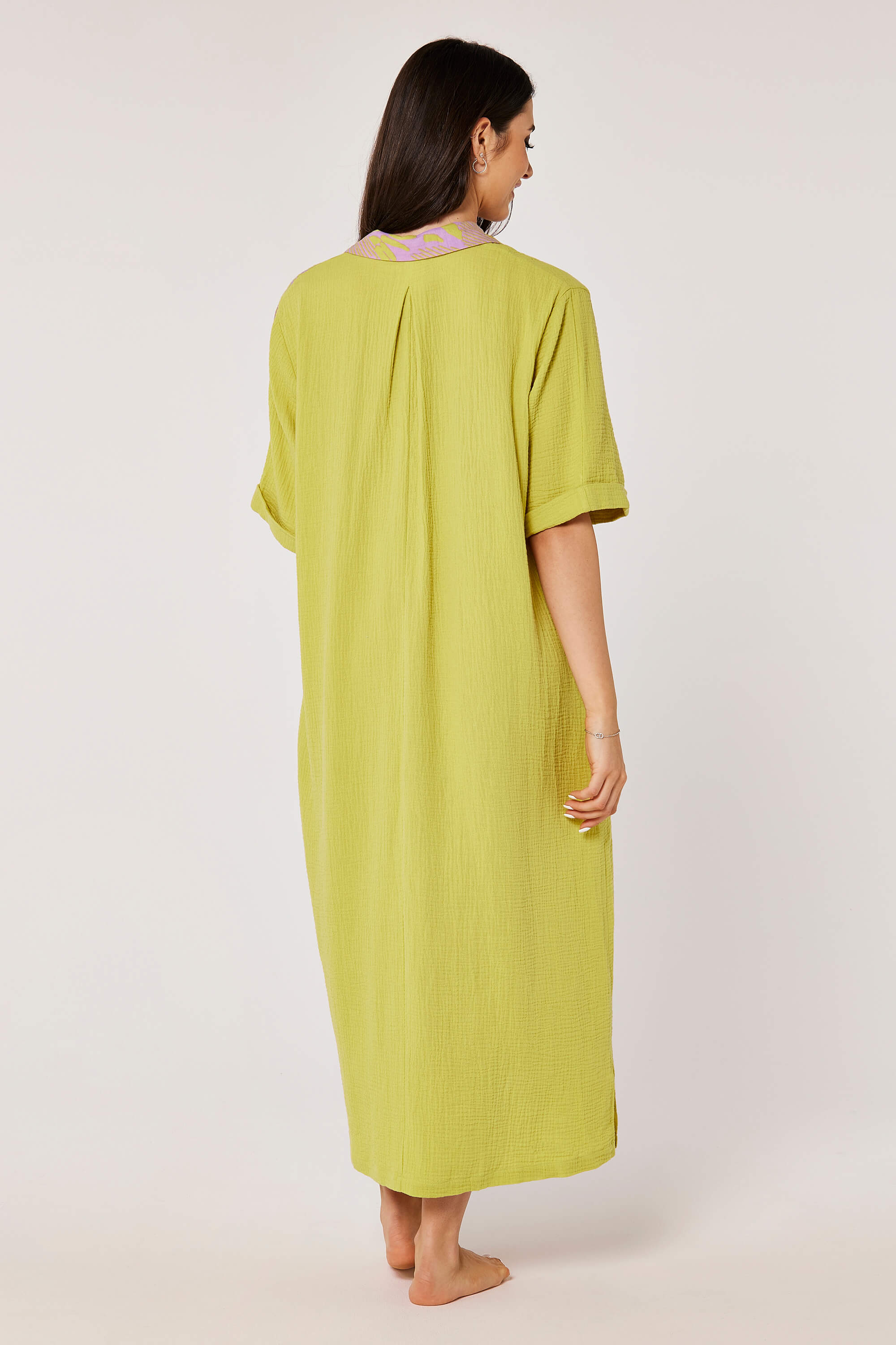Half Print Design and Short Sleeves Buttoned Shirt Dress product image 6